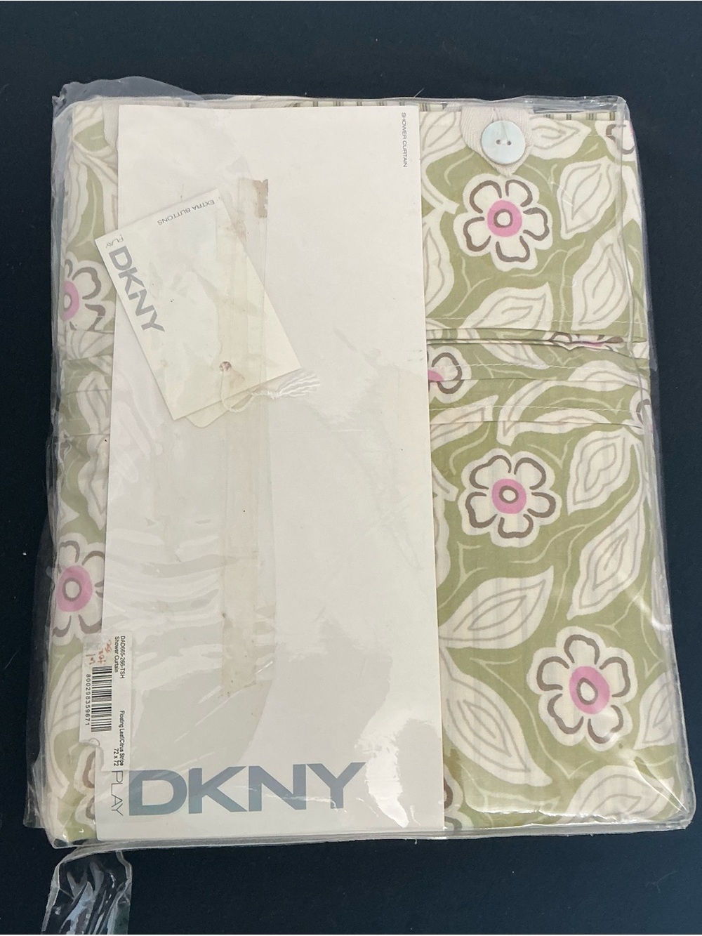 DKNY Floral Leaf Print Shower curtain Olive Green, White & Pink